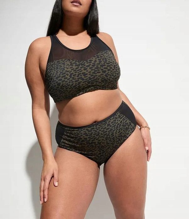 B.P.C bikini bustier z siateczką we wzory z figami z wysokim stanem r.