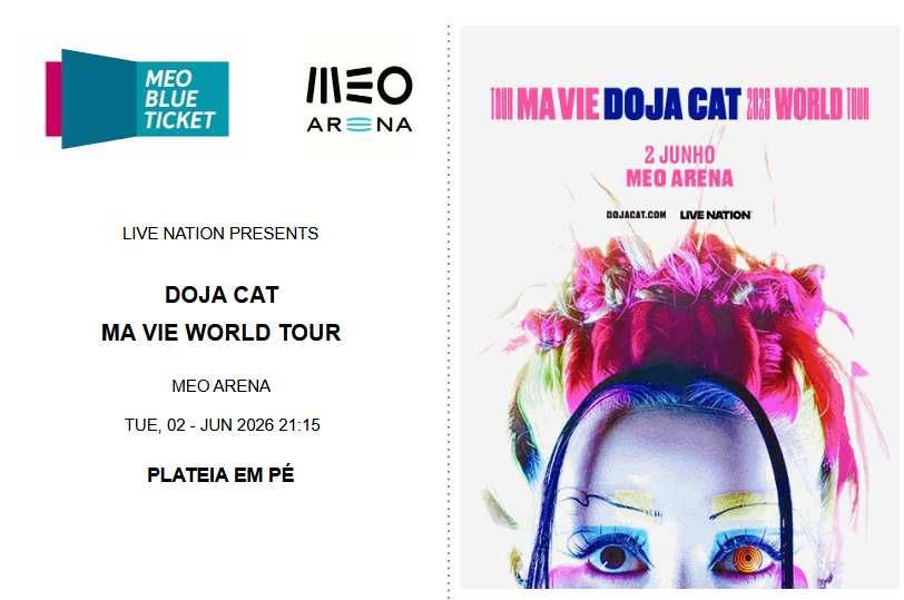 bilhetes Doja Cat Ma Vie World Tour - Plateia em Pé