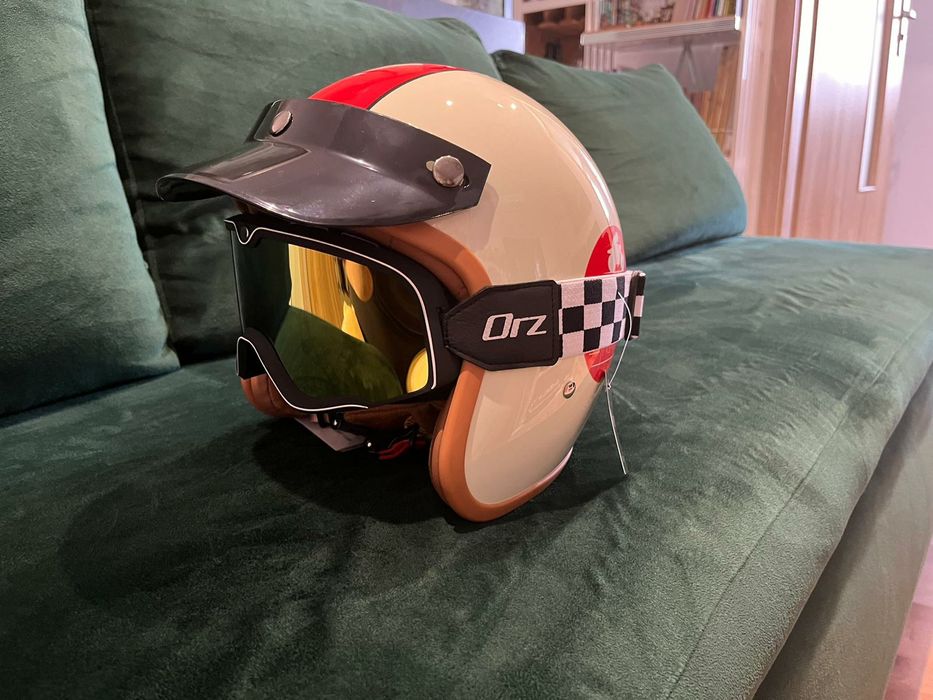 Kask gogle daszek xxl cafe racer scrambler bober motocyklowy nowy