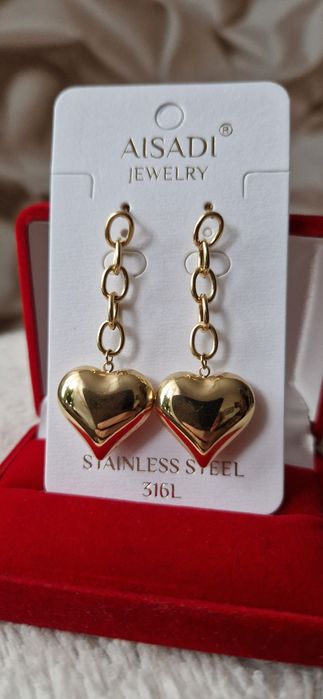 Okazja!Obłędne duże dmuchane złote kolczyki serca.