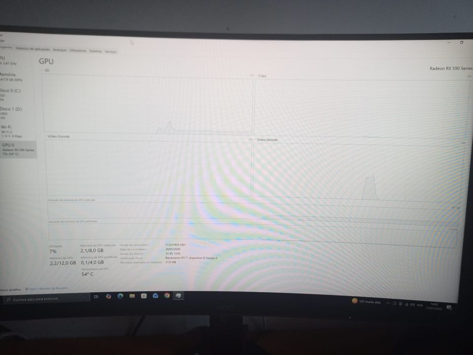 PC Asus Ryzen 5 RX590 16gb Ram SSD 500Gb+2TB Monitor Curvo AOC e conjunto RGB Mars Gaming