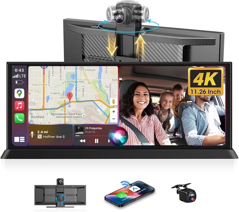 Бездротовий екран Carplay з 4К відеореєстратором  і камерою заднього виду
