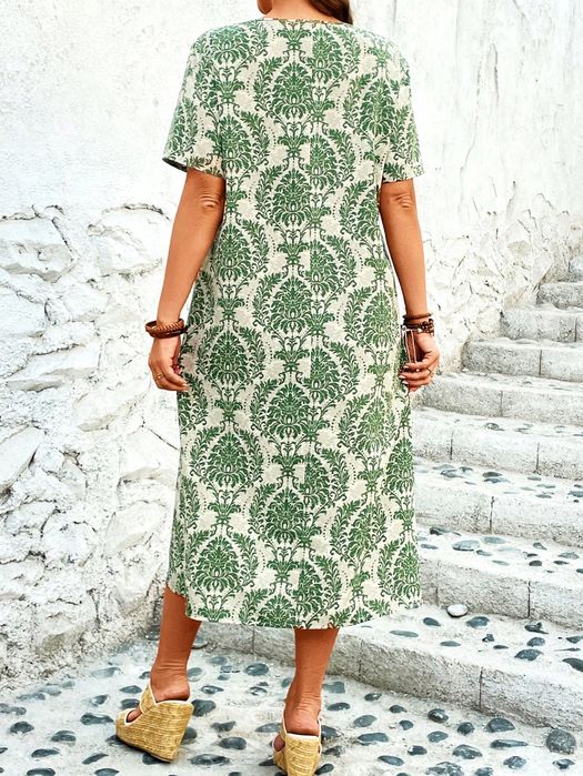 Sukienka Letnia Boho W Orientalny Wzór Maxi Casual Shein 3Xl 46