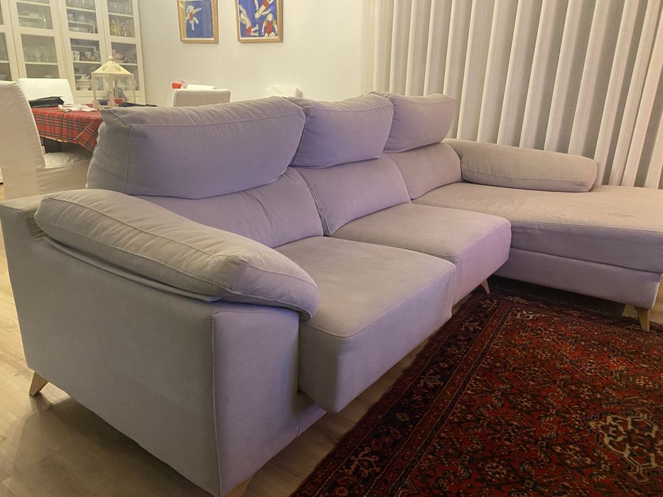 Sofa de 3 lugares Banak cinza pedra com chaise longue