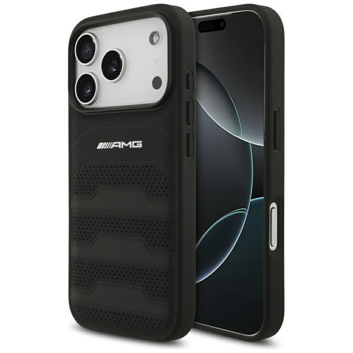 Etui AMG Leather Debossed Lines Logo do  iPhone 17 Pro czarny