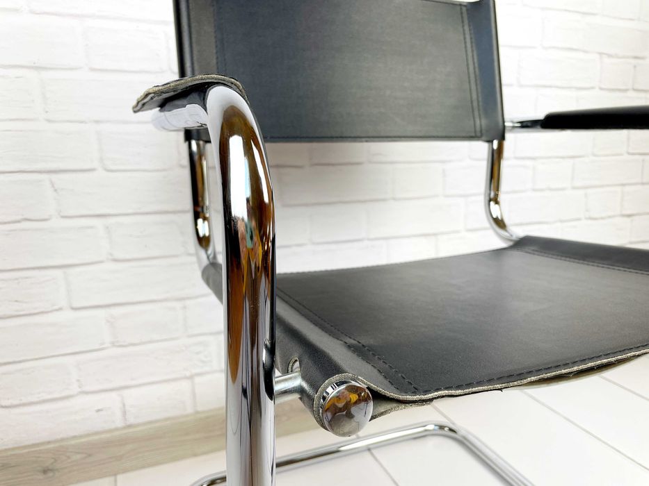 Fotel Mart Stam S34, skóra naturalna i chrom (mid century bauhaus prl)