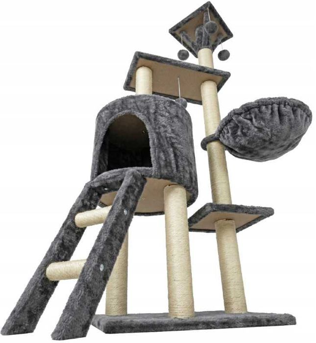 Drapak Wysoki dla Kota Legowisko Domek Hamak Wieża Słupek Szary 144cm