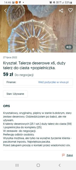 Kryształowy zestaw deserowy
