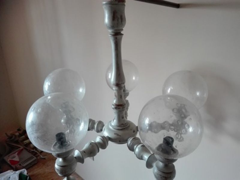 Lampa unikat 5 żarówek, drewno retro prowansja