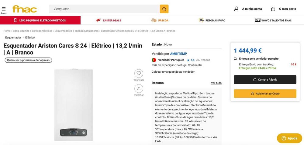 Caldeira Condensação a gás de aquecimento ARISTON CARES S24 ***NOVA***