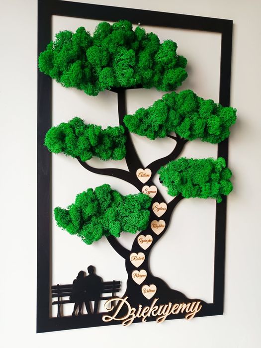 Drzewko z mchem chrobotkiem, żywy obraz, dzień babci, rocznica,prezent