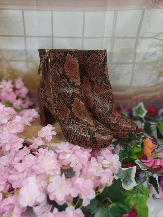 Botki H&M, rozmiar 38, motyw wężowej skóry