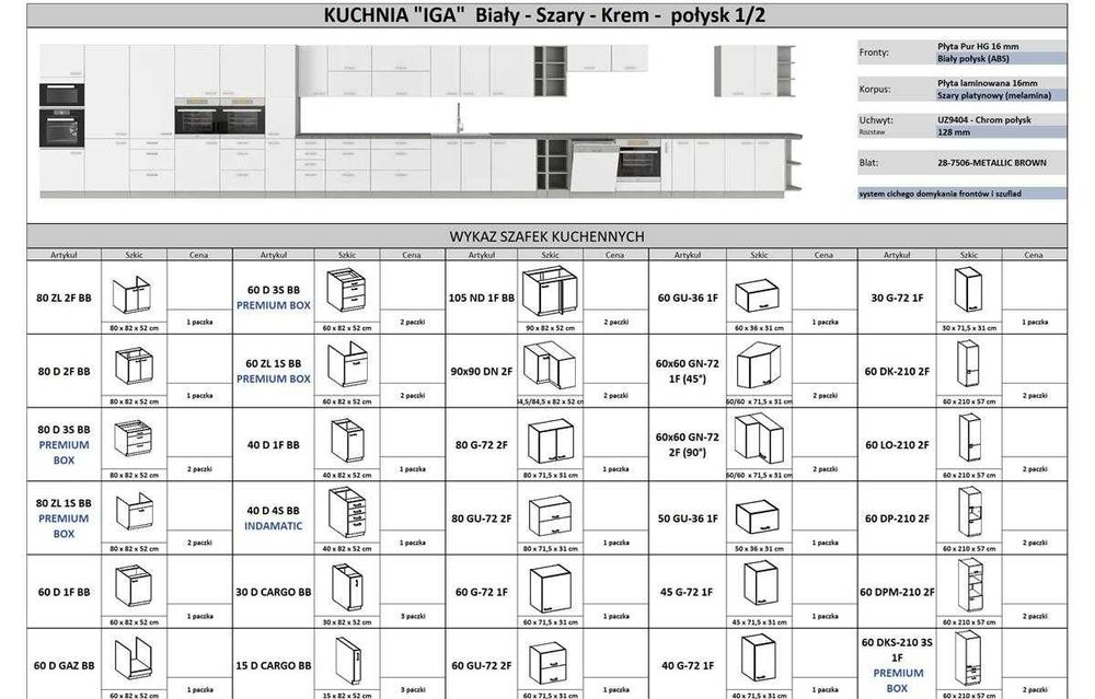 Meble Kuchenne IGA 180cm Kuchnia MDF POŁYSK 3 kolory