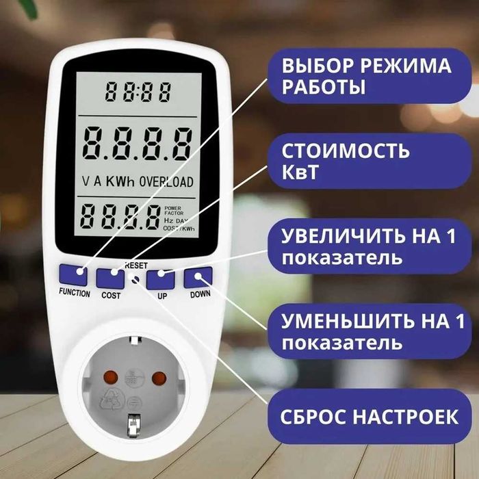 Ваттметр с подсветкой. амперметр вольтметр энергометр Енергометр