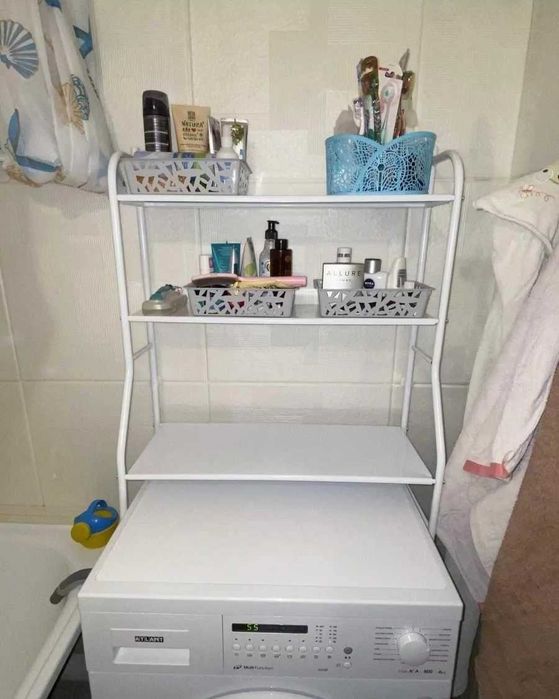 Металлическая этажерка 3 полки над машинкой стеллаж в ванную стойка