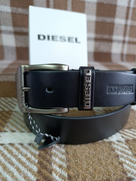Pasek męski skórzany Diesel czarny 4 cm solidna klamra 130 cm