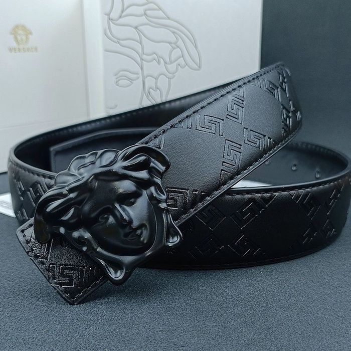 Ремінь Versace Версаче чоловічий шкіряний пояс з  Medusa чорний у коробці