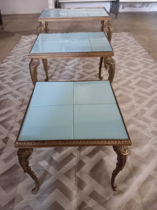 Hollywood Regency Nesting Tables in Old Bronze, 1960s, Set of 3