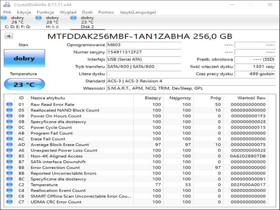 SSD 256GB Micron m600