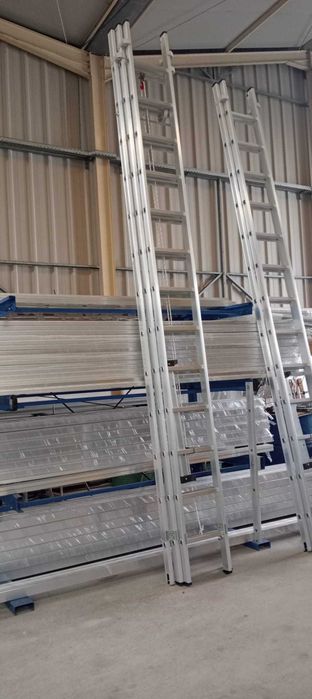 Escada Profissional Tripla 3x3.5m (8.5m Úteis) c/ Corda Degrau Quadrado - Alumínio 6060