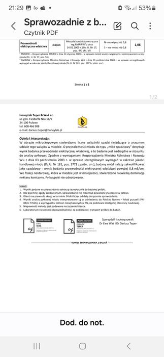 Sprzedam miód  spadziowy