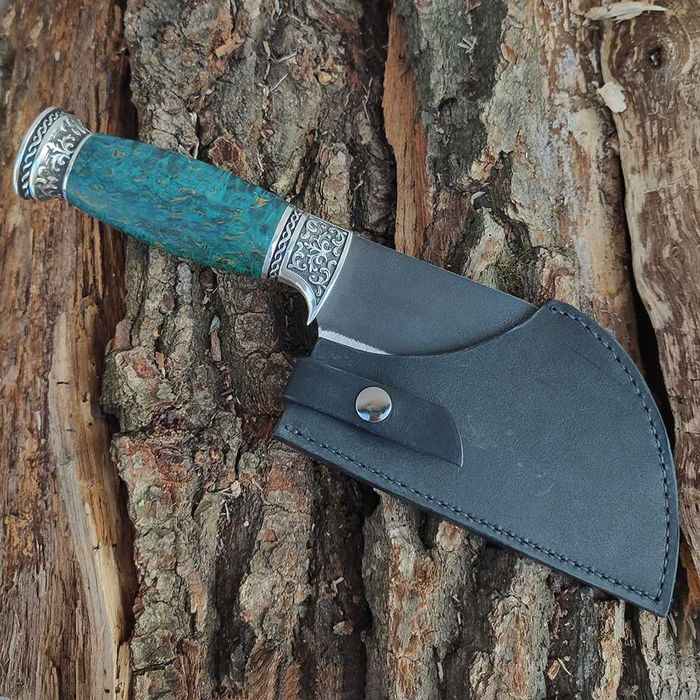 Кухонный нож "Серб", серебро, N690, карельская береза