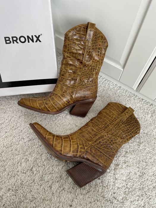Kowbojki botki skórzane Bronx 38 kozaki brązowe musztardowe