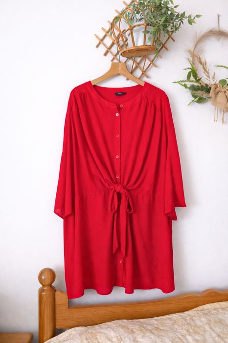 Czerwona tunika sukienka oversize luźna guziki Zizzi XL 2XL 3XL