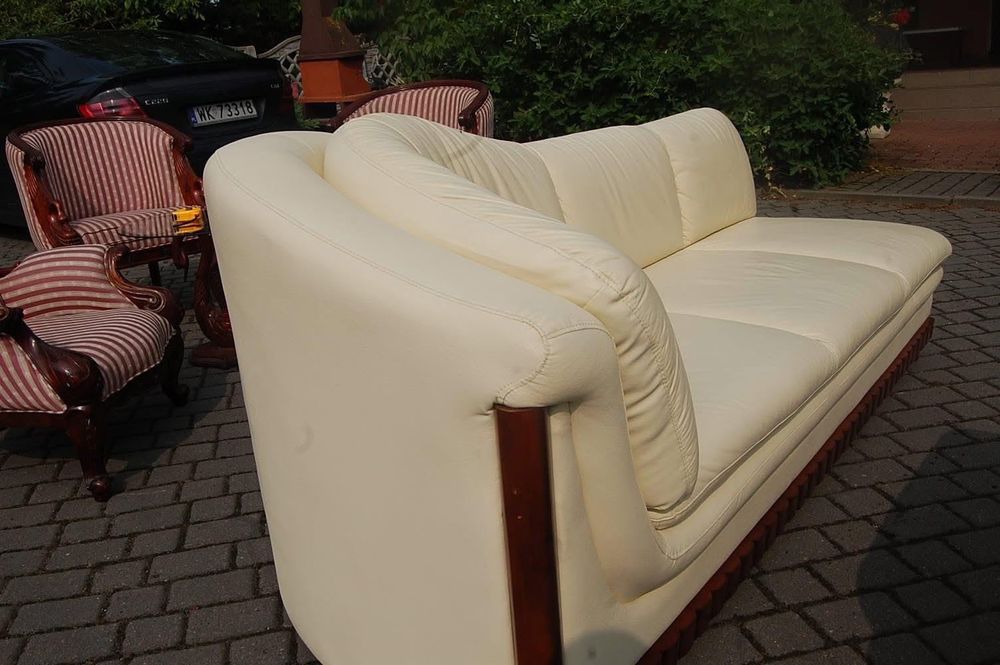 Kanapy komplet ecru skóra