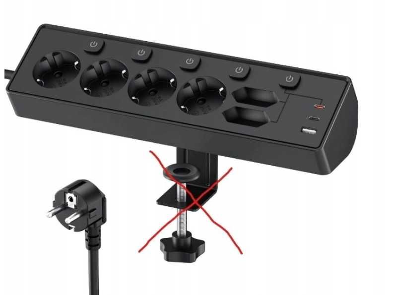 Listwa Zasilająca Kemelo 9w1 USB C 30W PD 3680W 4X SCHUKO KĄTOWA