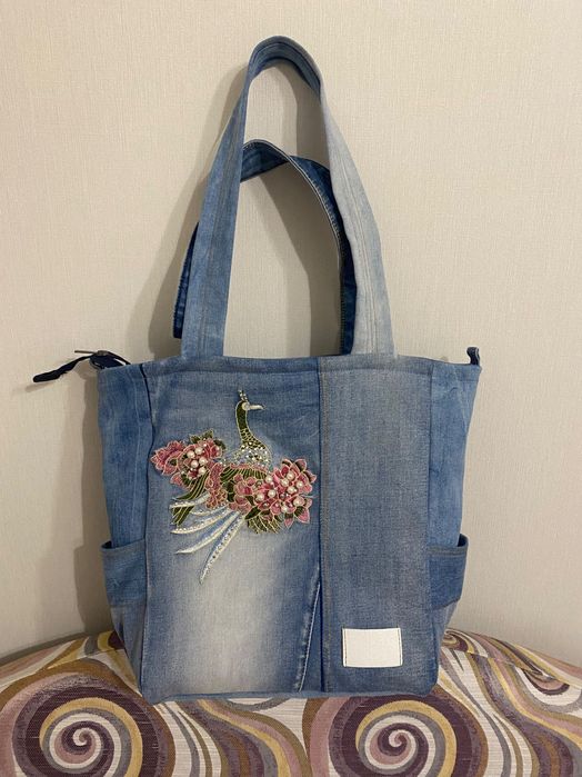 Torebka Jeansowa z ptakiem