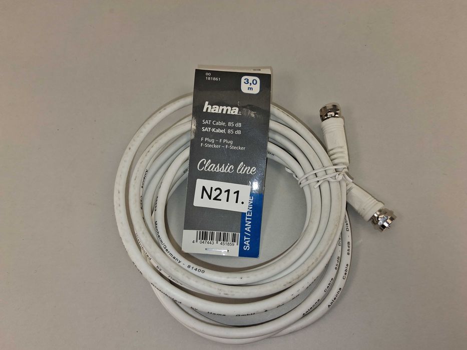 N211 Hama Kabel SAT Antenowy 3M Wtyk F 85 dB Biały Klasyczny