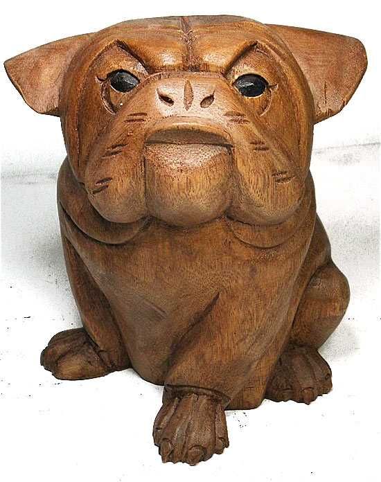 Rzeźba Figurka PIES z Drewna Rękodzieło Jak Żywy Rozm. średni