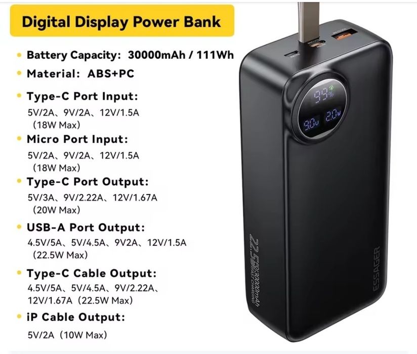 Power bank Essager 30000 mAh 22.5W