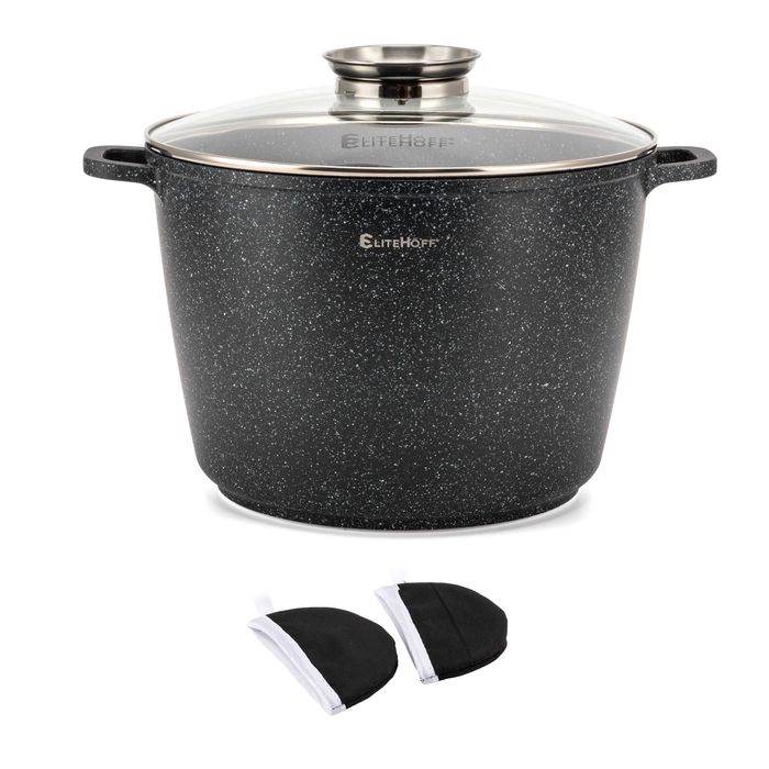 Garnek Brytfanna Wysoki Kociołek Marmur 10,2L 28CM EliteHoff E7012