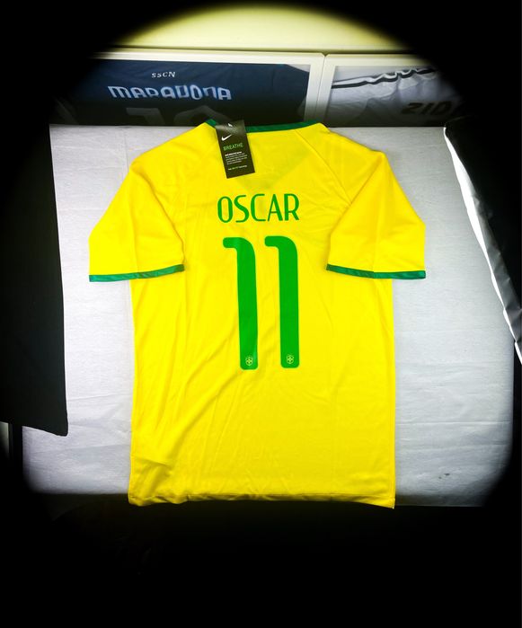 (M) OSCAR 11 BRAZIL WORLD CUP 2014 Vintage Brazylia Nike Nowa Żołta Domowa Piłkarska Koszulka Sportowa T-shirt Kolekcjonerska na co Dzień Jersey