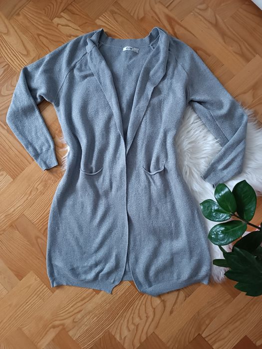 Srebrny szary kardigan srebrna nitka narzutka 40L-44XXL dłuższy swetr
