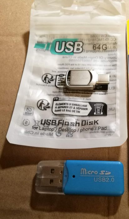 Флеш память 64 ГБ, корпус алюминий Usb +tape C., картридер,