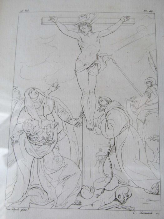 Stary miedzioryt Ukrzyżowanie Jezusa -Anthony van Dyck- 1845