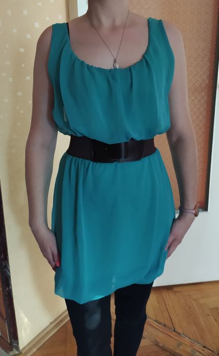 Tunika/mini sukienka kolor turkusowy rozm. S