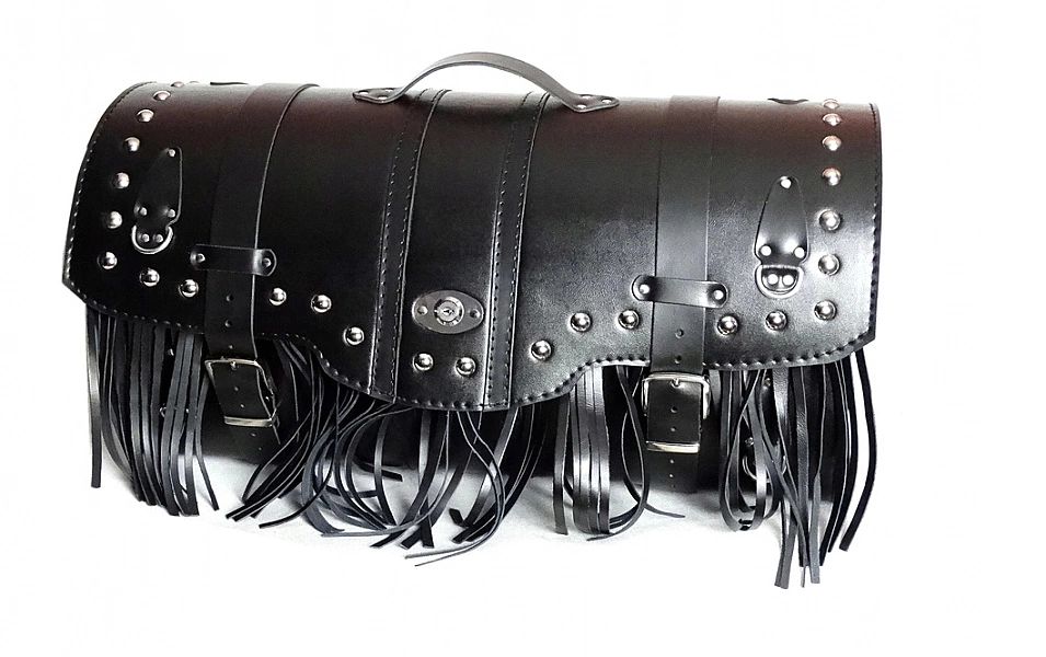 Kufer Skórzany 63 Cm Dwa Kaski Ćwieki Zamek Frędzle