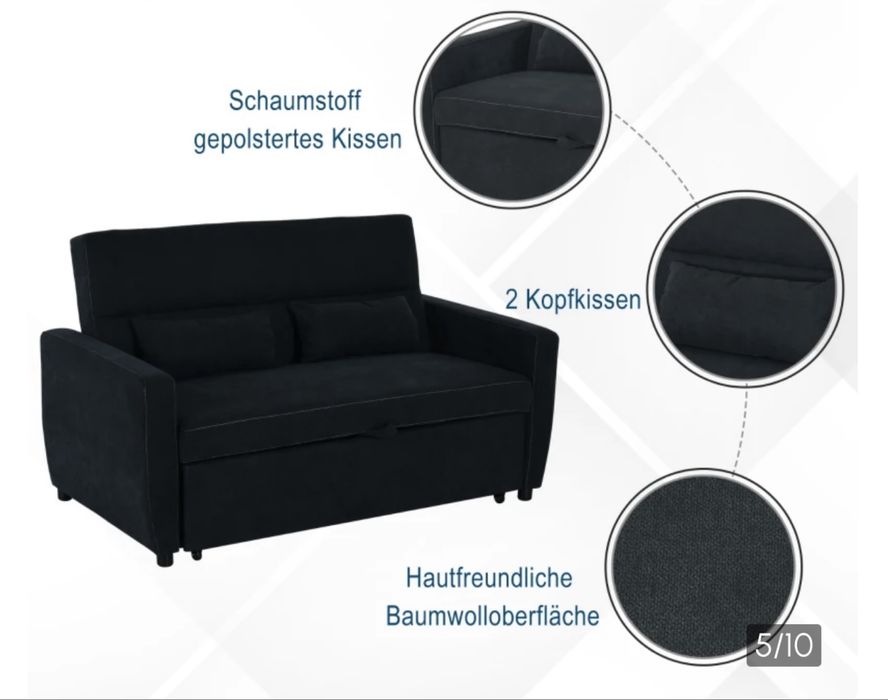 HOMCOM Sofa rozkładana szezlong 2-osobowa