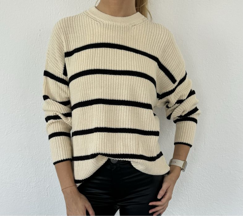 Only sweter beżowy paski 36 S bawełna