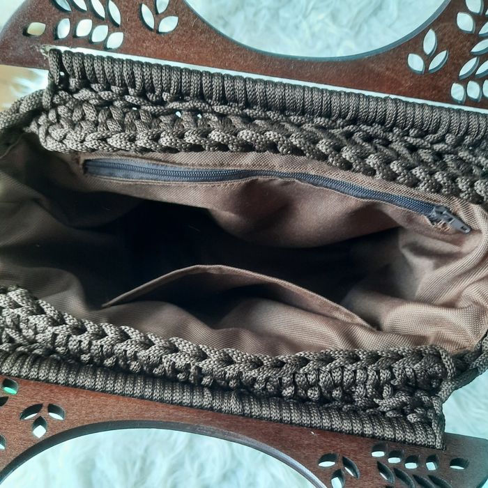 Torebka koszyk duża czekolada handmade drewniane rączki z paskiem