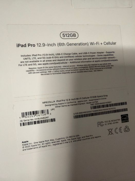 Apple iPad Pro 12.9 2022, 512GB, Space Gray, Wi-Fi + LTE (M2) (MP623)