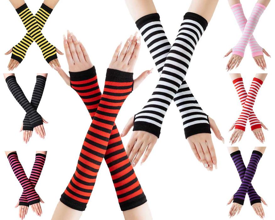 Митенки смугасті бавовняні різнокольорові смужки чорно-білі мітенки