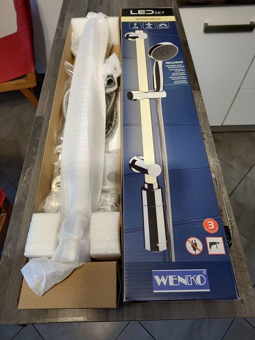 Drążek prysznicowy z podświetlanymi diodami LED, uchwyt prysznicowy