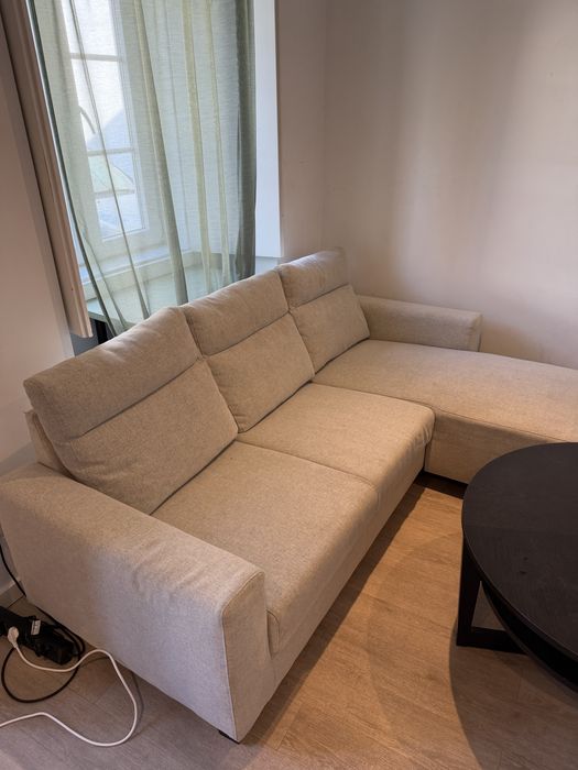 Sofa tres lugares, chaise longue, com novo, Ikea