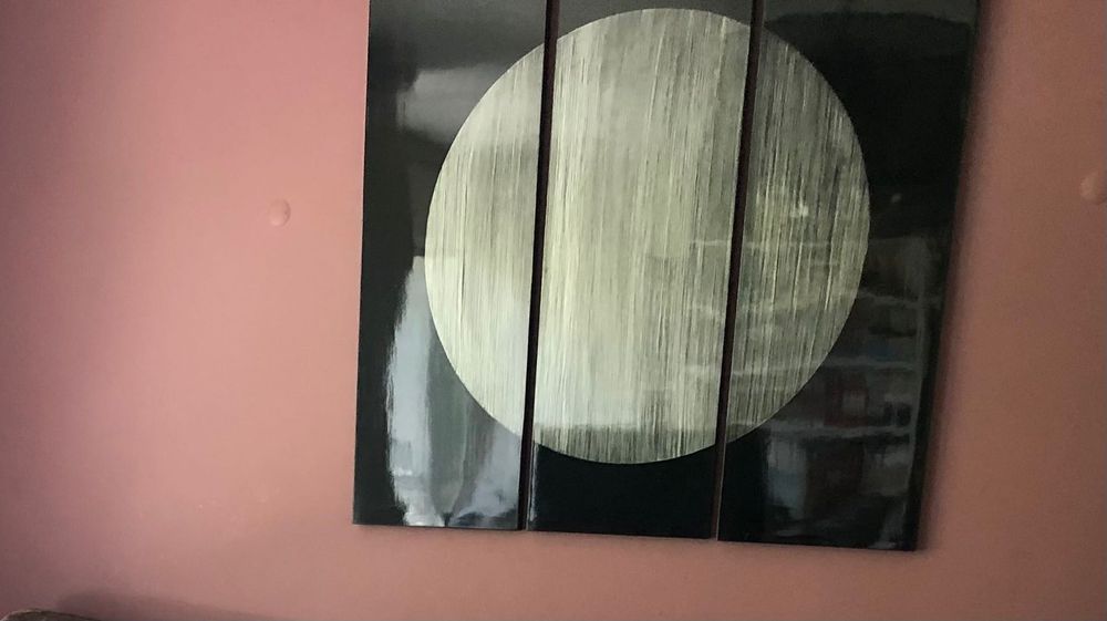 Tríptico de madeira pintada, preto e cinzento 120x121