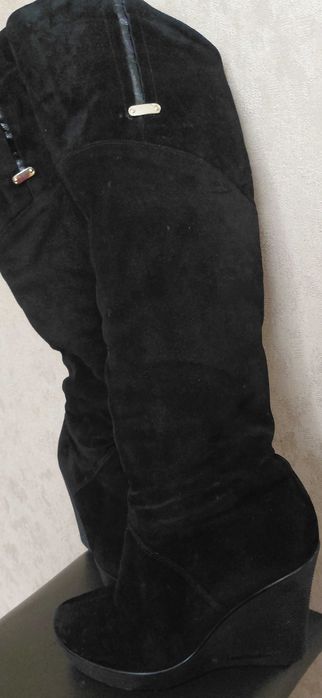 Стильні жіночі замшеві ботфорти з натуральної замшевої шкіри